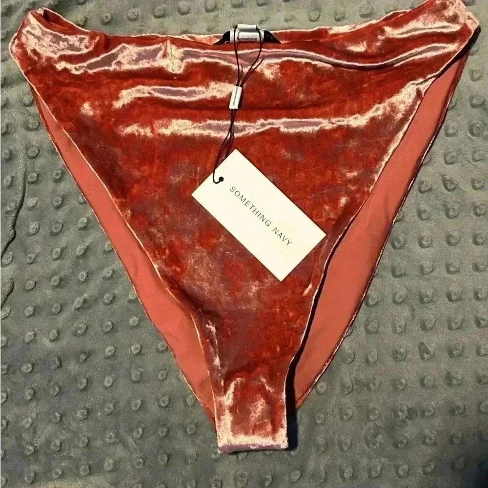 Something‎ Navy Pink/Blush Velour Bikini Bottom, L, NWT
